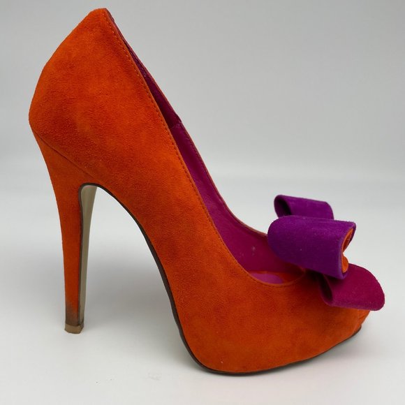 Jeffrey Campbell "Garrett" Women Orange Purple Bow Heels US Size 6 - Picture 10 of 13